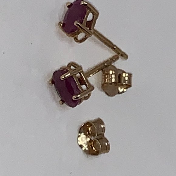 14K 5x3 Oval Natural Ruby Post Earrings - Picture 6 of 12
